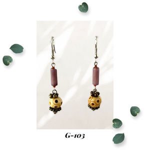 Naturally Unique - Bone and Mauve Purple Earrings